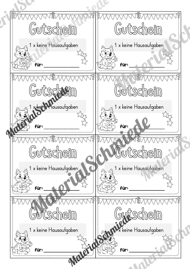 Gutscheine für die Fuchsklasse (Arbeitsblatt 05)