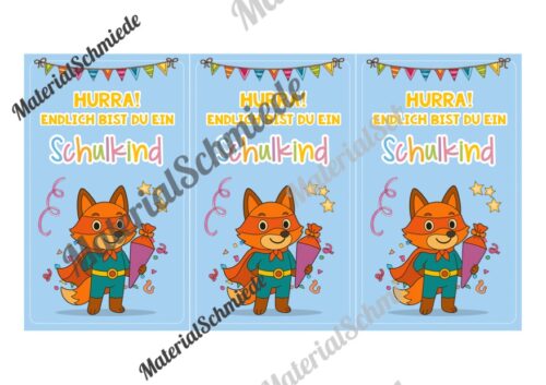 Karten zur Einschulung für die Fuchsklasse (Arbeitsblatt 02)