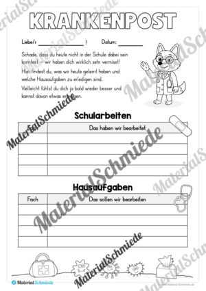 Krankenmappe für die Fuchsklasse (Arbeitsblatt 11)