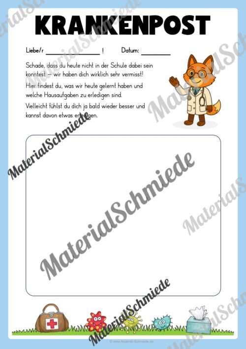 Krankenmappe für die Fuchsklasse (Arbeitsblatt 12)