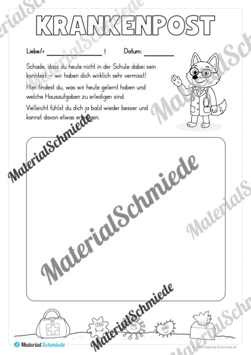 Krankenmappe für die Fuchsklasse (Arbeitsblatt 13)