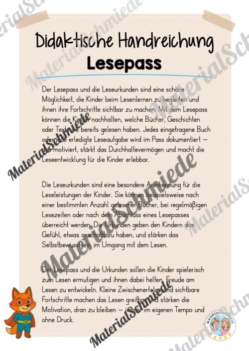 Lesepass & Leseurkunde für die Fuchsklasse (Arbeitsblatt 01)