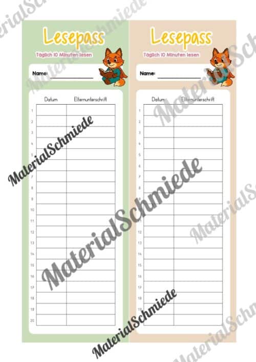 Lesepass & Leseurkunde für die Fuchsklasse (Arbeitsblatt 03)