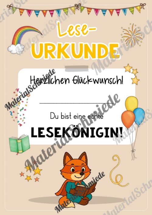 Lesepass & Leseurkunde für die Fuchsklasse (Arbeitsblatt 09)