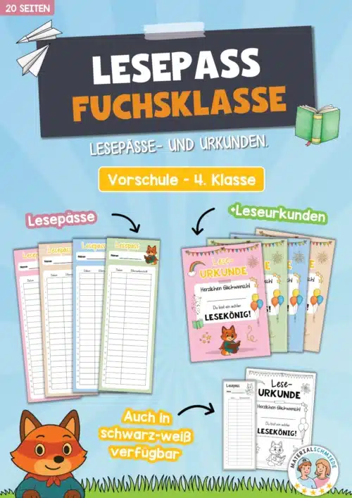 Lesepass & Leseurkunde für die Fuchsklasse