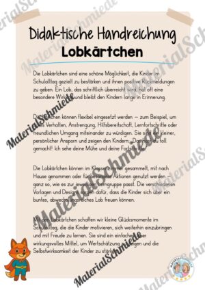 Lobkärtchen für die Fuchsklasse (Arbeitsblatt 01)
