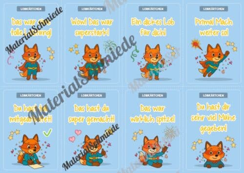 Lobkärtchen für die Fuchsklasse (Arbeitsblatt 02)