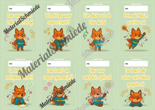 Lobkärtchen für die Fuchsklasse (Arbeitsblatt 07)