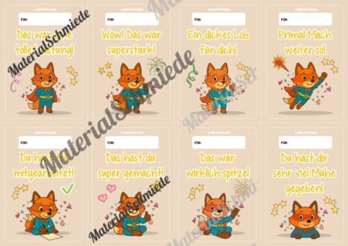 Lobkärtchen für die Fuchsklasse (Arbeitsblatt 08)