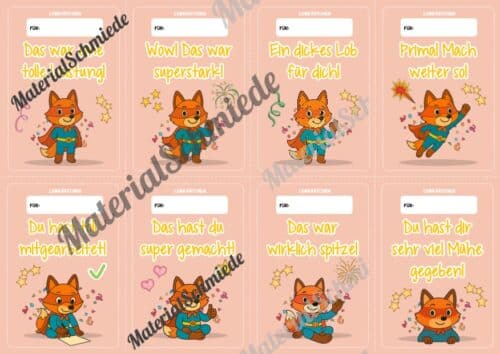 Lobkärtchen für die Fuchsklasse (Arbeitsblatt 09)