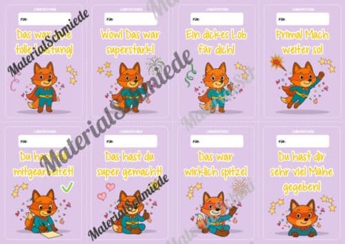 Lobkärtchen für die Fuchsklasse (Arbeitsblatt 10)