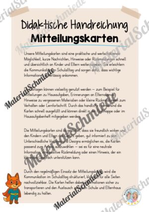 Mitteilungskarten für die Fuchsklasse (Arbeitsblatt 01)