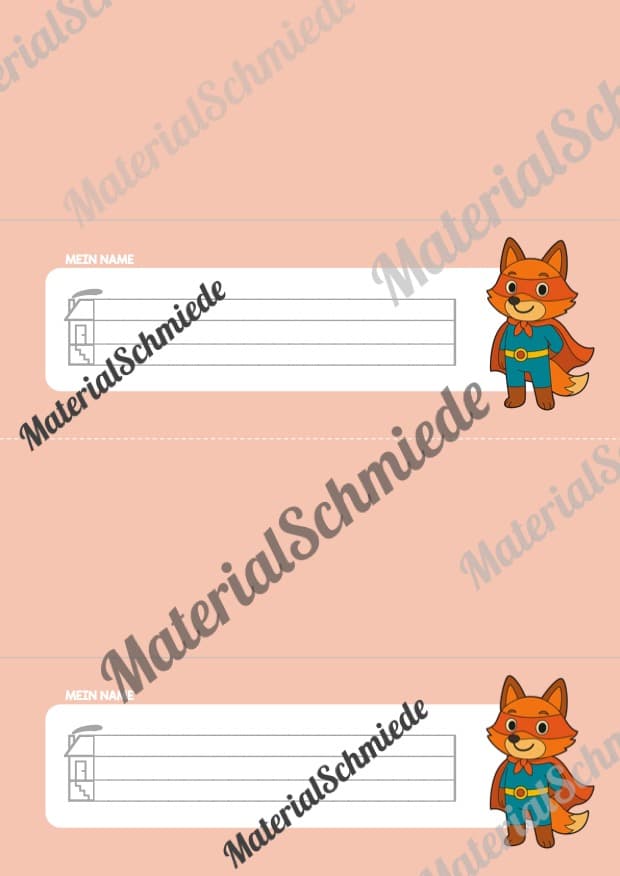 20 Namensschilder für die Fuchsklasse (Arbeitsblatt 02)