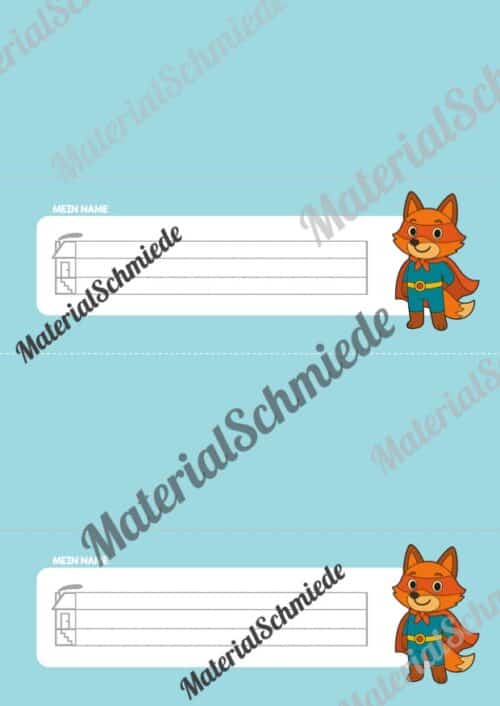 20 Namensschilder für die Fuchsklasse (Arbeitsblatt 04)