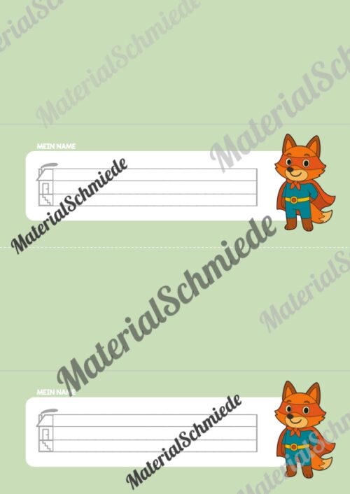 20 Namensschilder für die Fuchsklasse (Arbeitsblatt 05)