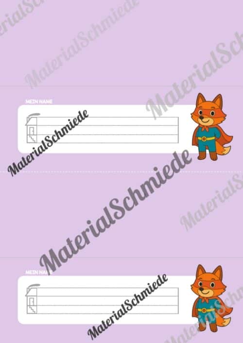 20 Namensschilder für die Fuchsklasse (Arbeitsblatt 06)