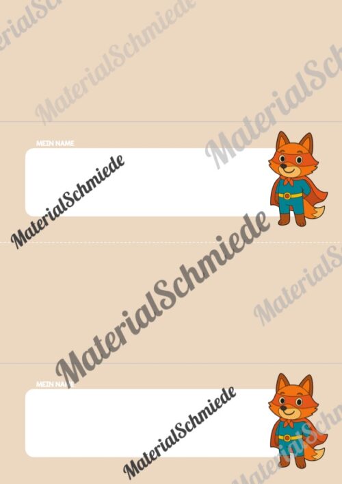 20 Namensschilder für die Fuchsklasse (Arbeitsblatt 07)