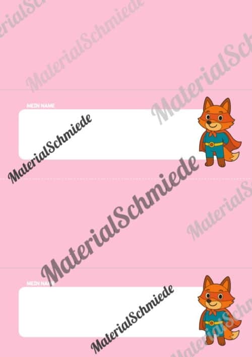 20 Namensschilder für die Fuchsklasse (Arbeitsblatt 08)