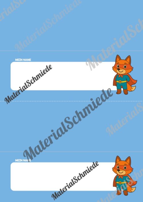 20 Namensschilder für die Fuchsklasse (Arbeitsblatt 09)