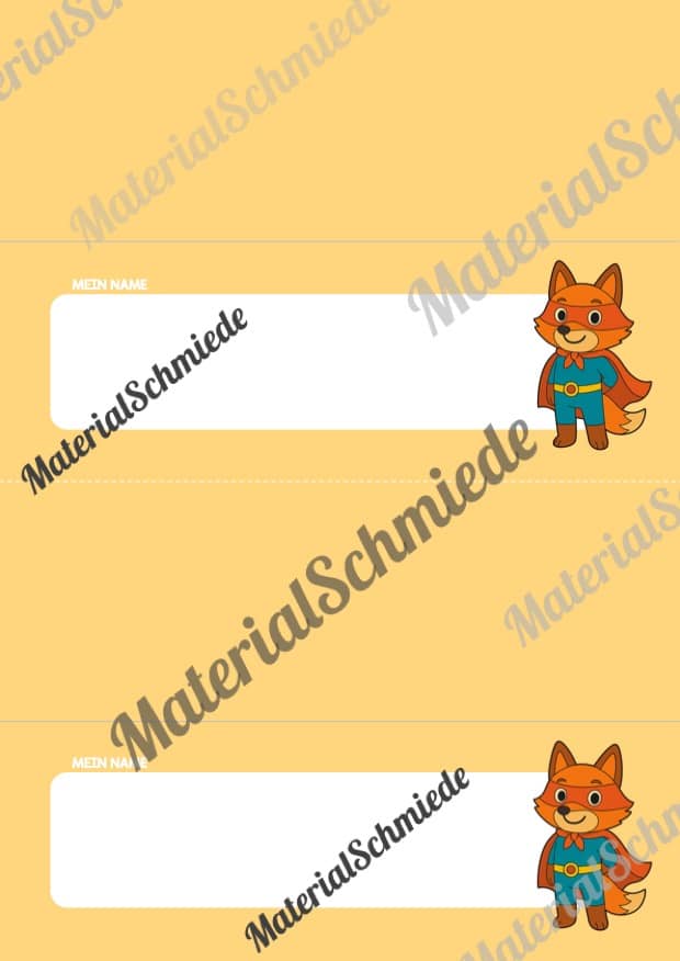 20 Namensschilder für die Fuchsklasse (Arbeitsblatt 10)