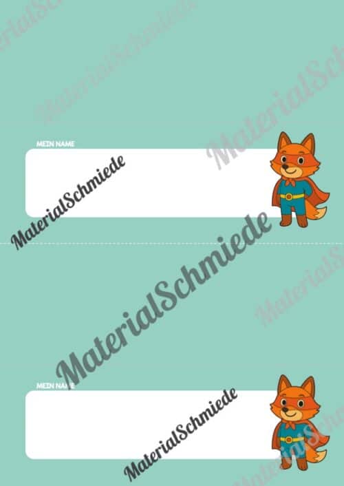 20 Namensschilder für die Fuchsklasse (Arbeitsblatt 11)