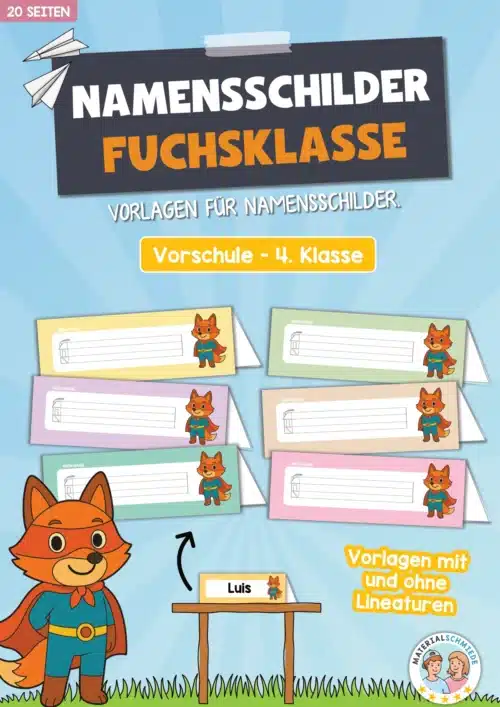 20 Namensschilder für die Fuchsklasse (Aufsteller)