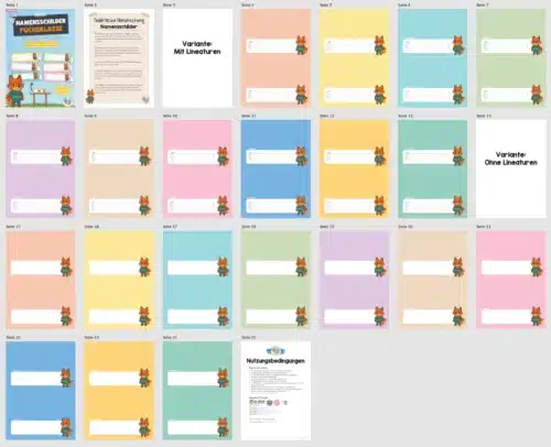 20 Namensschilder für die Fuchsklasse (Überblick)