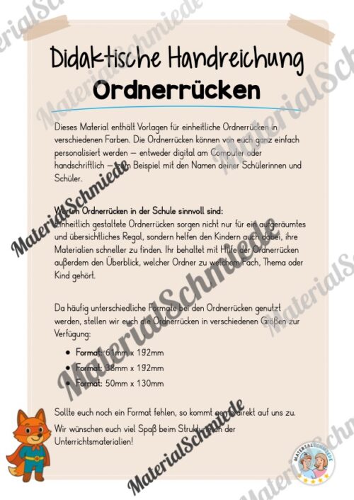 Ordnerrücken für die Fuchsklasse (Arbeitsblatt 01)