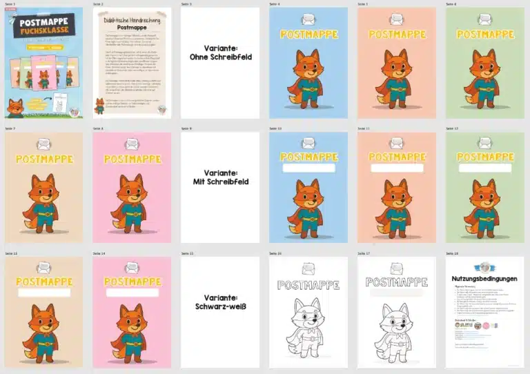 Deckblätter für die Postmappe (Fuchsgruppe) – Überblick