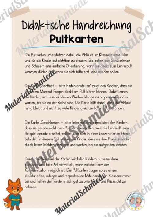 Pultkarten für die Fuchsklasse (Arbeitsblatt 01)