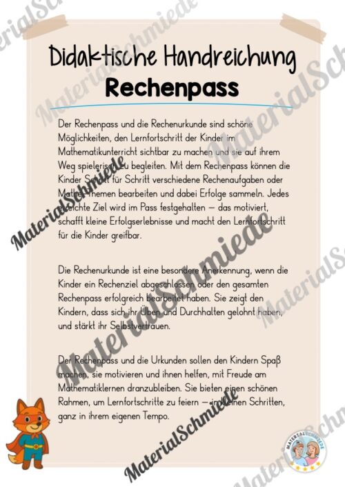 Rechenpass & Rechenurkunde für die Fuchsklasse (Arbeitsblatt 01)