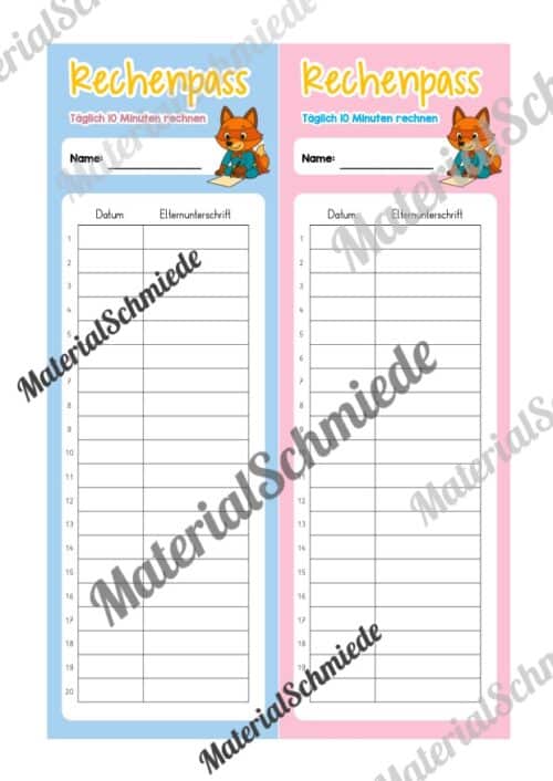 Rechenpass & Rechenurkunde für die Fuchsklasse (Arbeitsblatt 02)