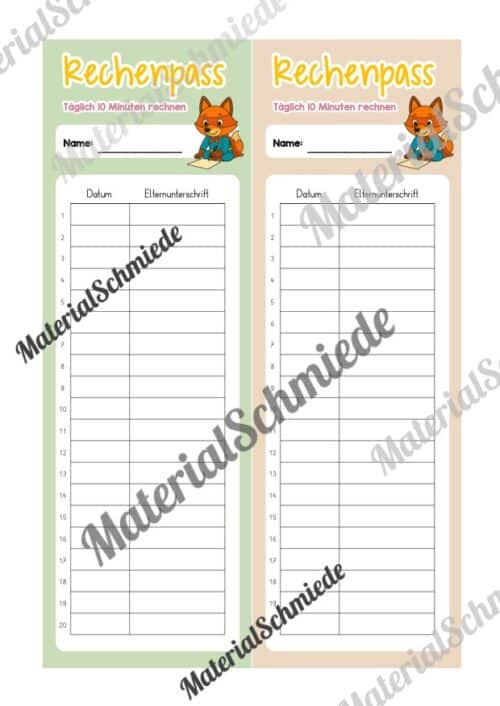 Rechenpass & Rechenurkunde für die Fuchsklasse (Arbeitsblatt 03)