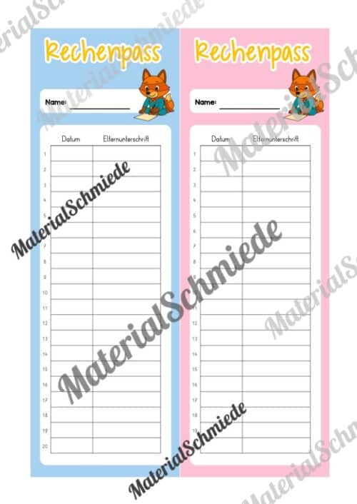 Rechenpass & Rechenurkunde für die Fuchsklasse (Arbeitsblatt 04)