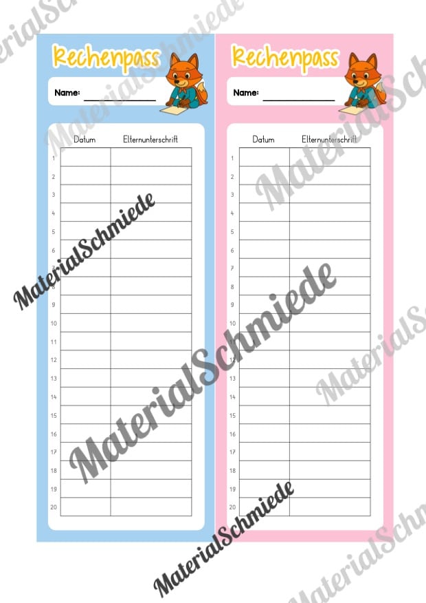 Rechenpass & Rechenurkunde für die Fuchsklasse (Arbeitsblatt 05)