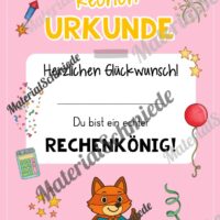 Rechenpass & Rechenurkunde für die Fuchsklasse (Arbeitsblatt 07)