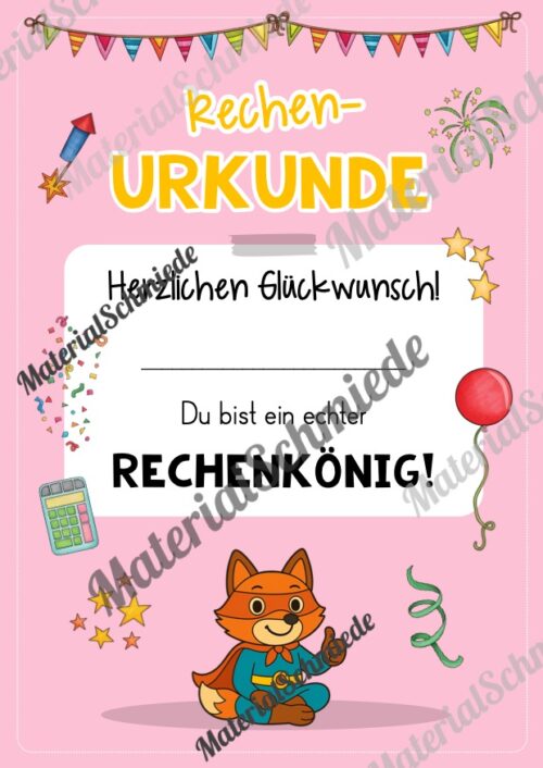 Rechenpass & Rechenurkunde für die Fuchsklasse (Arbeitsblatt 07)