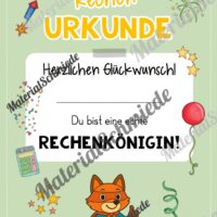 Rechenpass & Rechenurkunde für die Fuchsklasse (Arbeitsblatt 08)