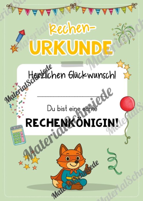 Rechenpass & Rechenurkunde für die Fuchsklasse (Arbeitsblatt 08)