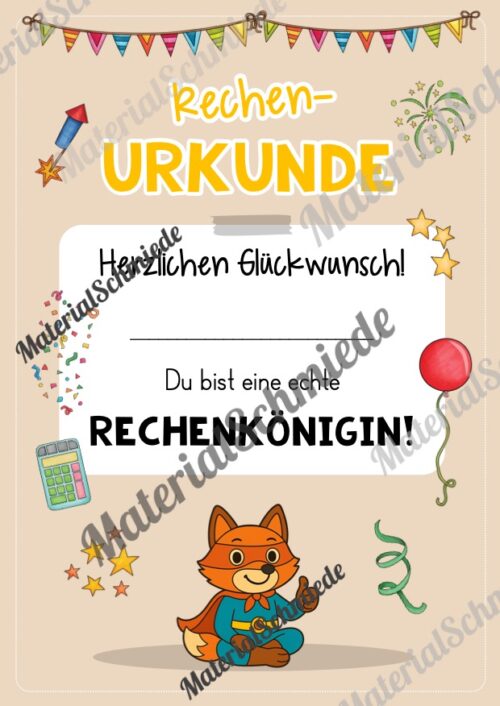 Rechenpass & Rechenurkunde für die Fuchsklasse (Arbeitsblatt 09)