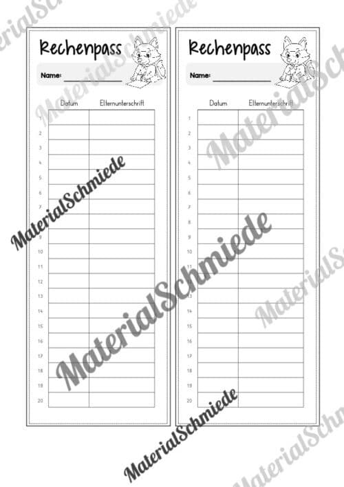 Rechenpass & Rechenurkunde für die Fuchsklasse (Arbeitsblatt 10)
