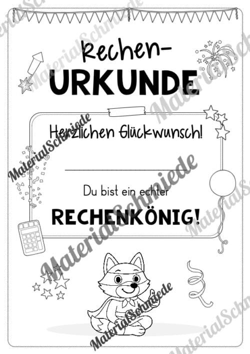 Rechenpass & Rechenurkunde für die Fuchsklasse (Arbeitsblatt 11)