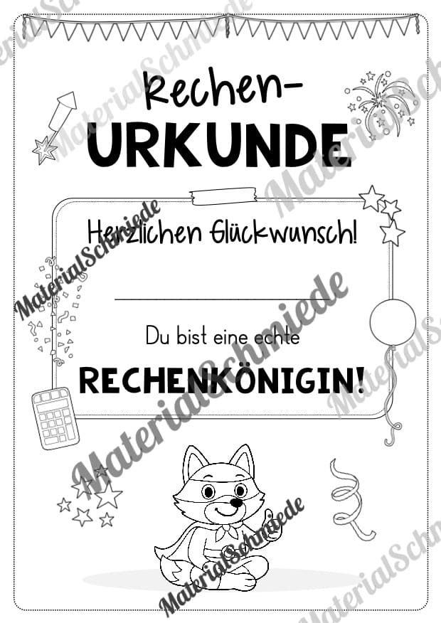 Rechenpass & Rechenurkunde für die Fuchsklasse (Arbeitsblatt 12)
