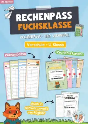 Rechenpass & Rechenurkunde für die Fuchsklasse
