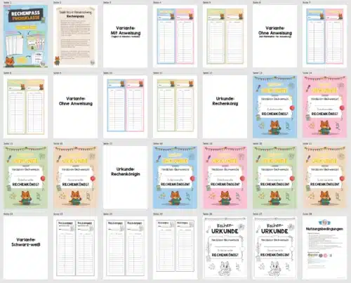 Rechenpass & Rechenurkunde für die Fuchsklasse (Überblick)