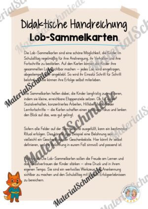 Lob-Sammelkarten für die Fuchsklasse (Arbeitsblatt 01)