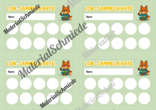 Lob-Sammelkarten für die Fuchsklasse (Arbeitsblatt 04)