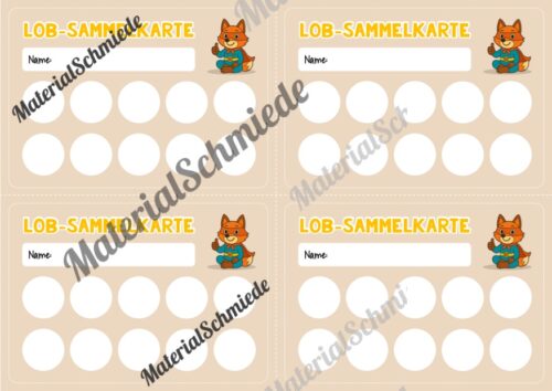 Lob-Sammelkarten für die Fuchsklasse (Arbeitsblatt 05)