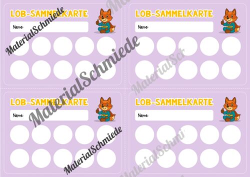 Lob-Sammelkarten für die Fuchsklasse (Arbeitsblatt 06)