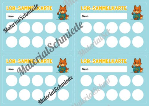Lob-Sammelkarten für die Fuchsklasse (Arbeitsblatt 07)